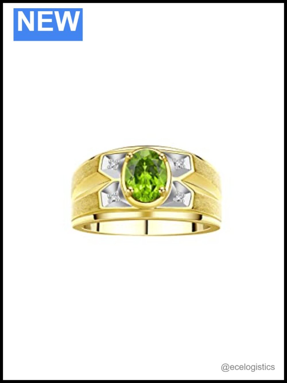 Men's 8X6MM Oval Peridot Ring Yellow Gold Plated Silver Size 8